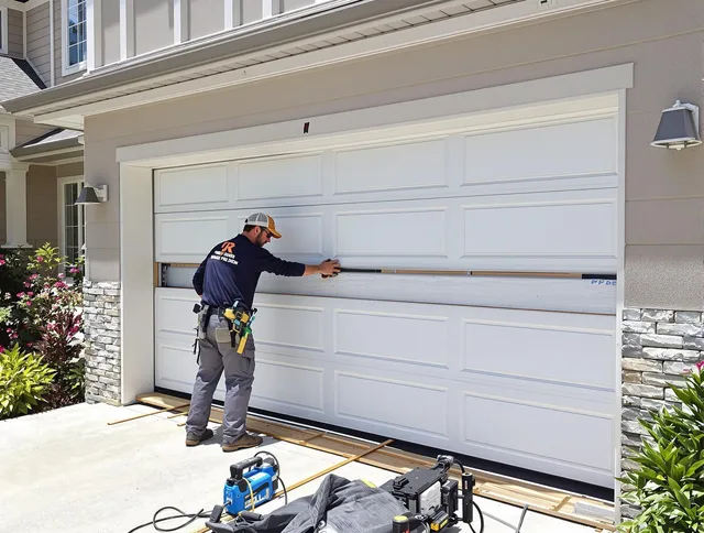 Duxbury Garage Door Repair team performing complete garage door replacement at Duxbury residence