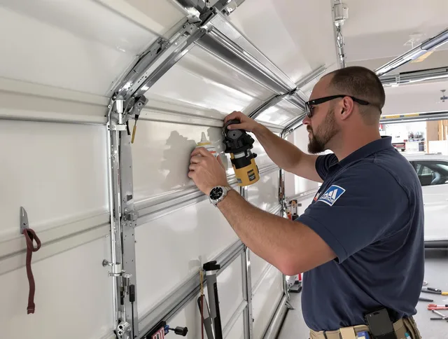 Duxbury Garage Door Repair technician quieting a noisy garage door in Duxbury